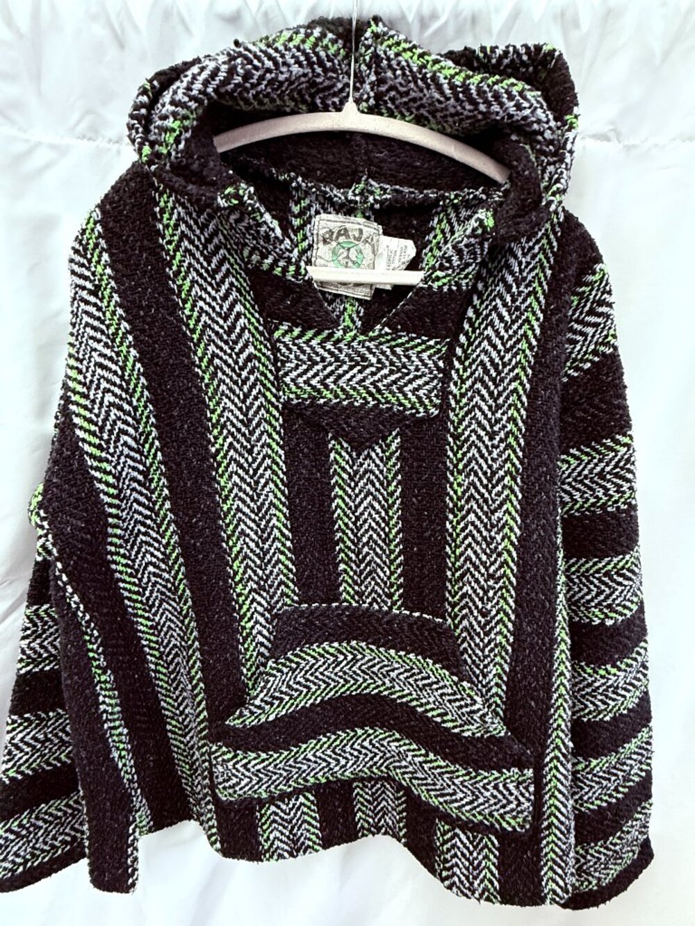 Baja Joe Drug Rug Hoodie Youth XXL Green Striped Fits adult XS S